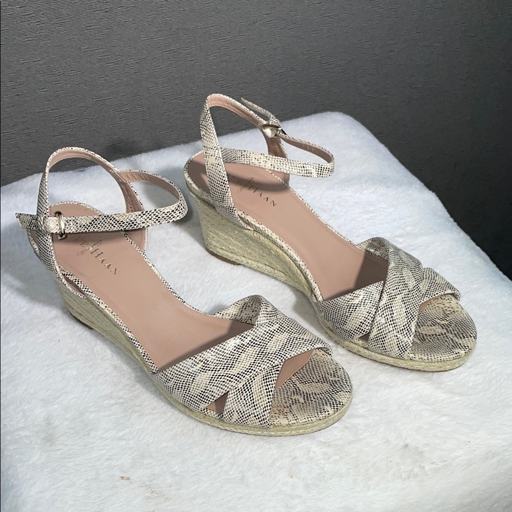 Cole Haan Cream Wedge Sandals with Braided Design